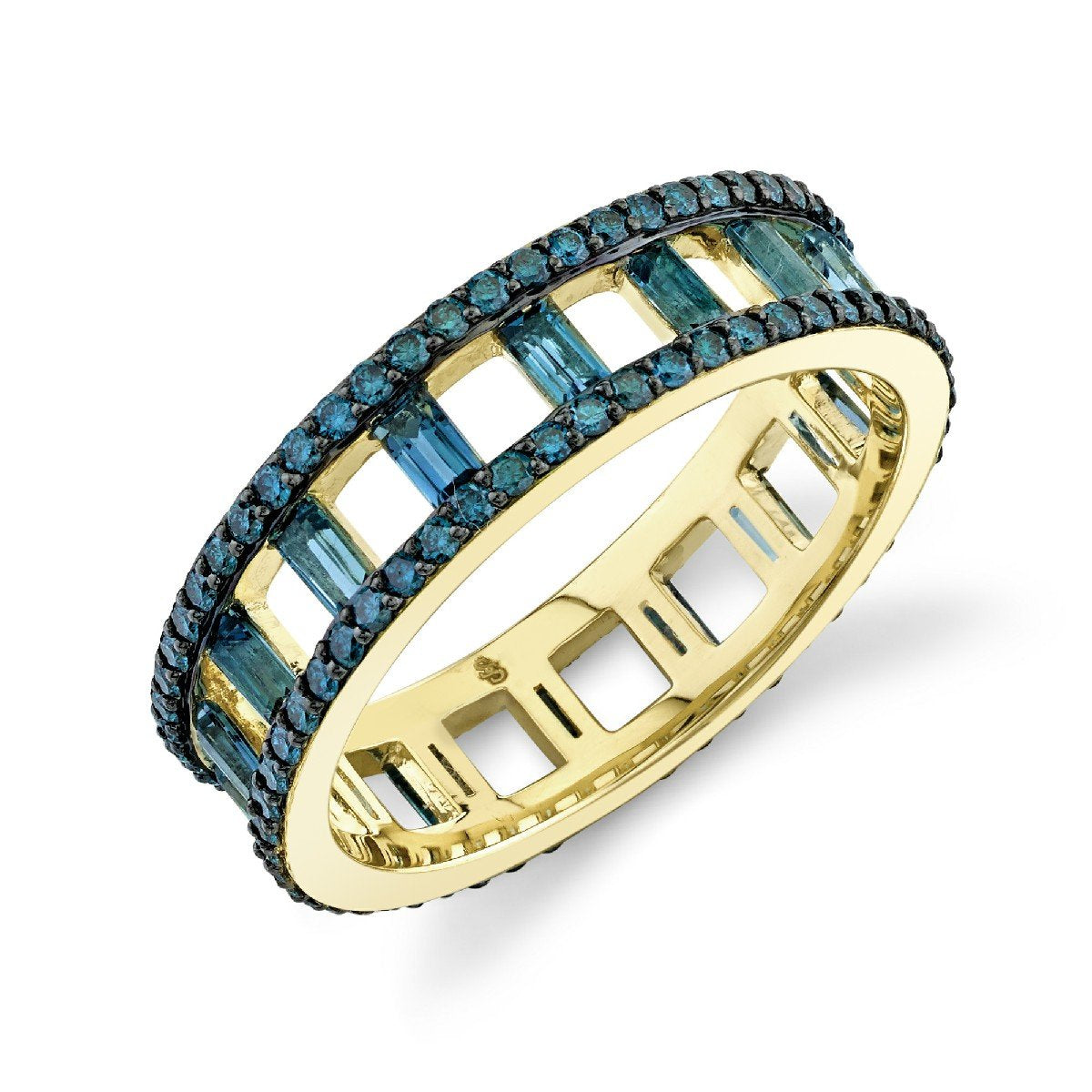 London Blue Topaz Baguette Band With Blue Diamond Edges