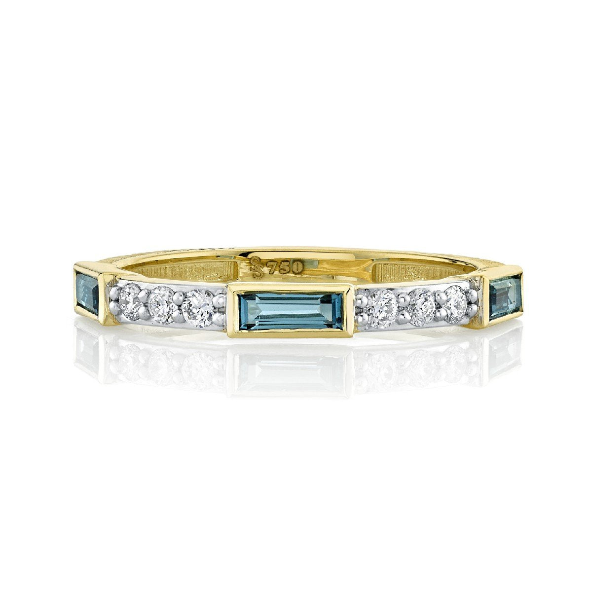 London Blue Topaz Baguette & Diamond Band