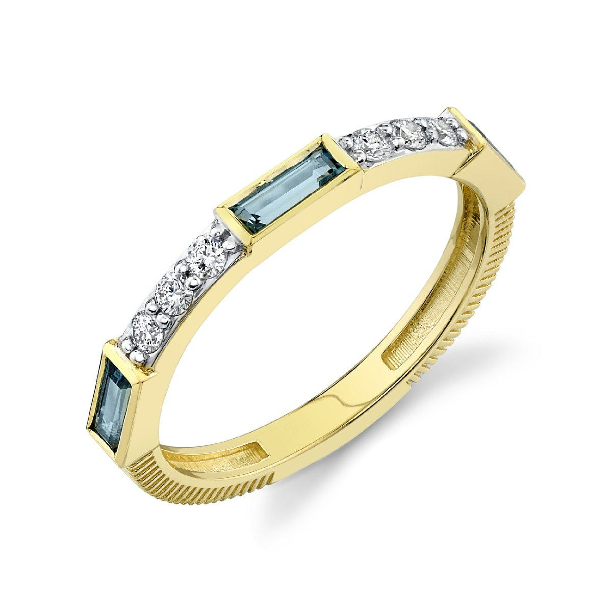 London Blue Topaz Baguette & Diamond Band