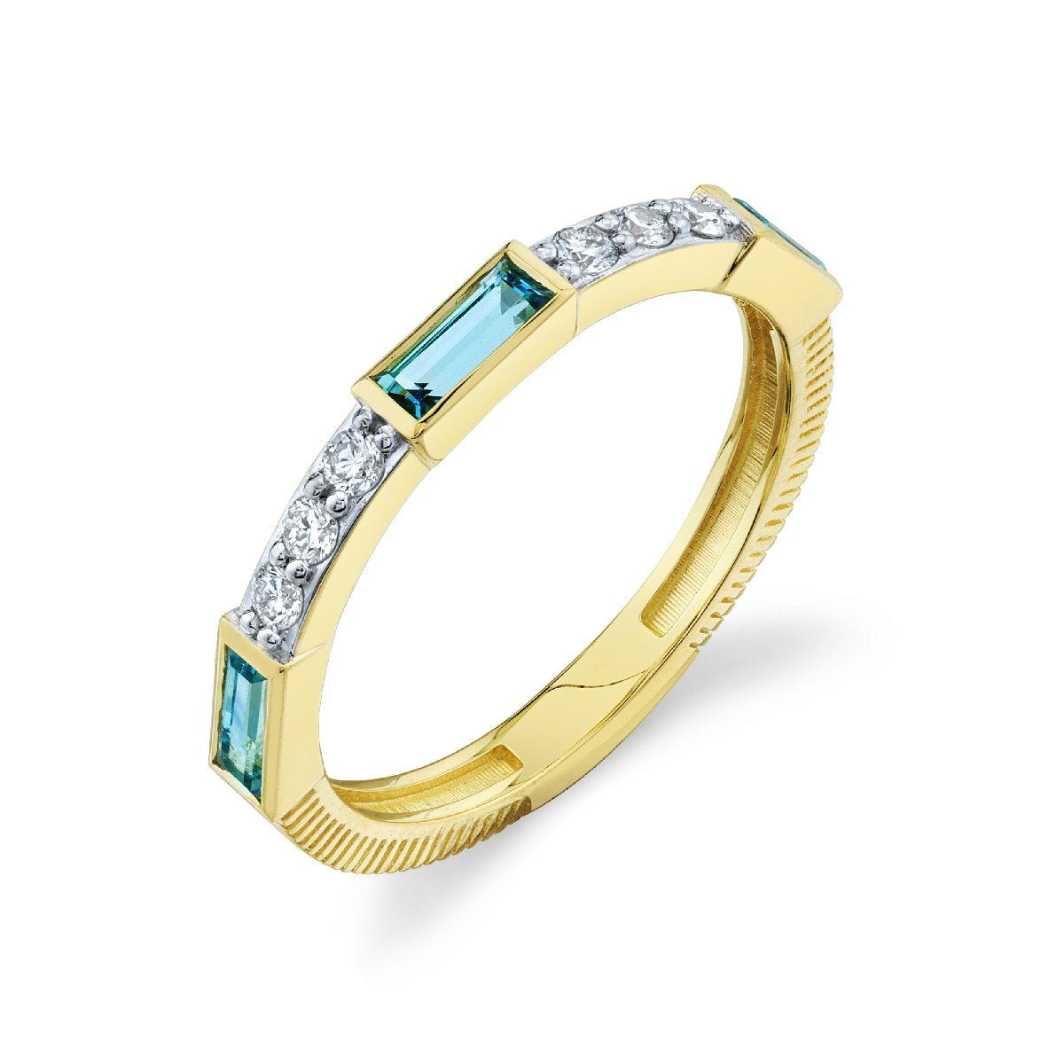 London Blue Topaz Baguette & Diamond Band