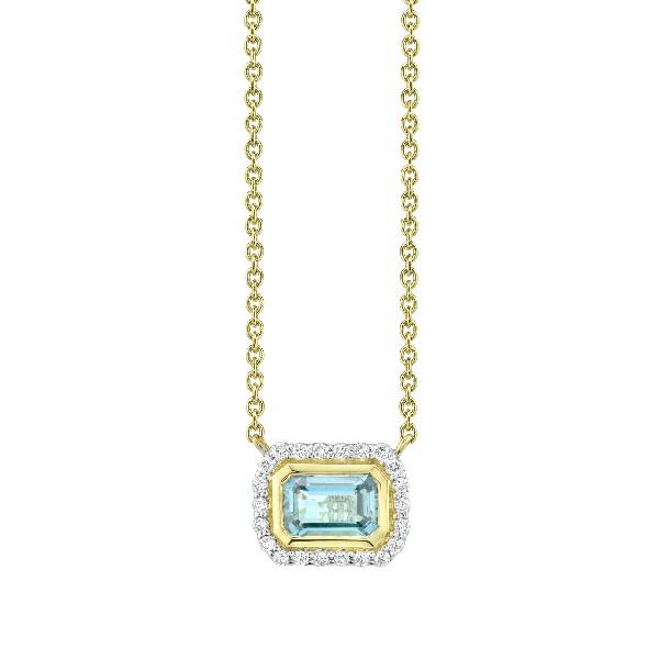 Bezel Set Sky Blue Topaz Pendant With Diamond Halo