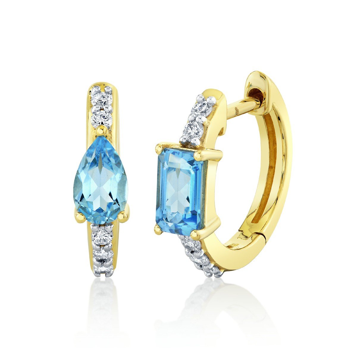 12mm Swiss Blue Topaz Toi Et Moi Diamond Huggies