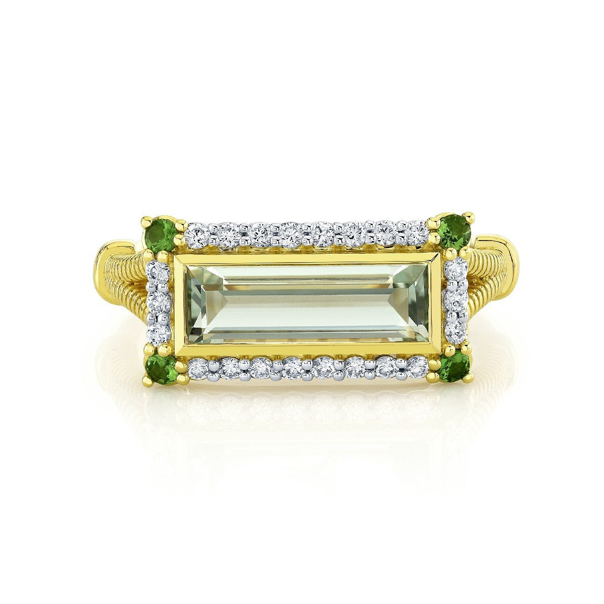 Green Amethyst Ring With Diamond And Light Tsavorite Halo
