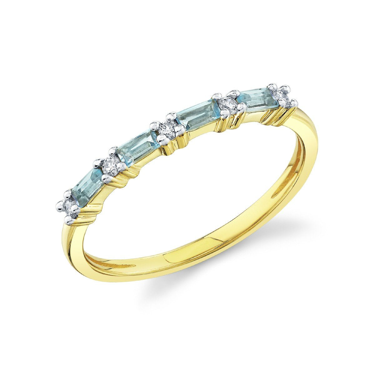 Swiss Blue Topaz Baguette Band With Diamonds