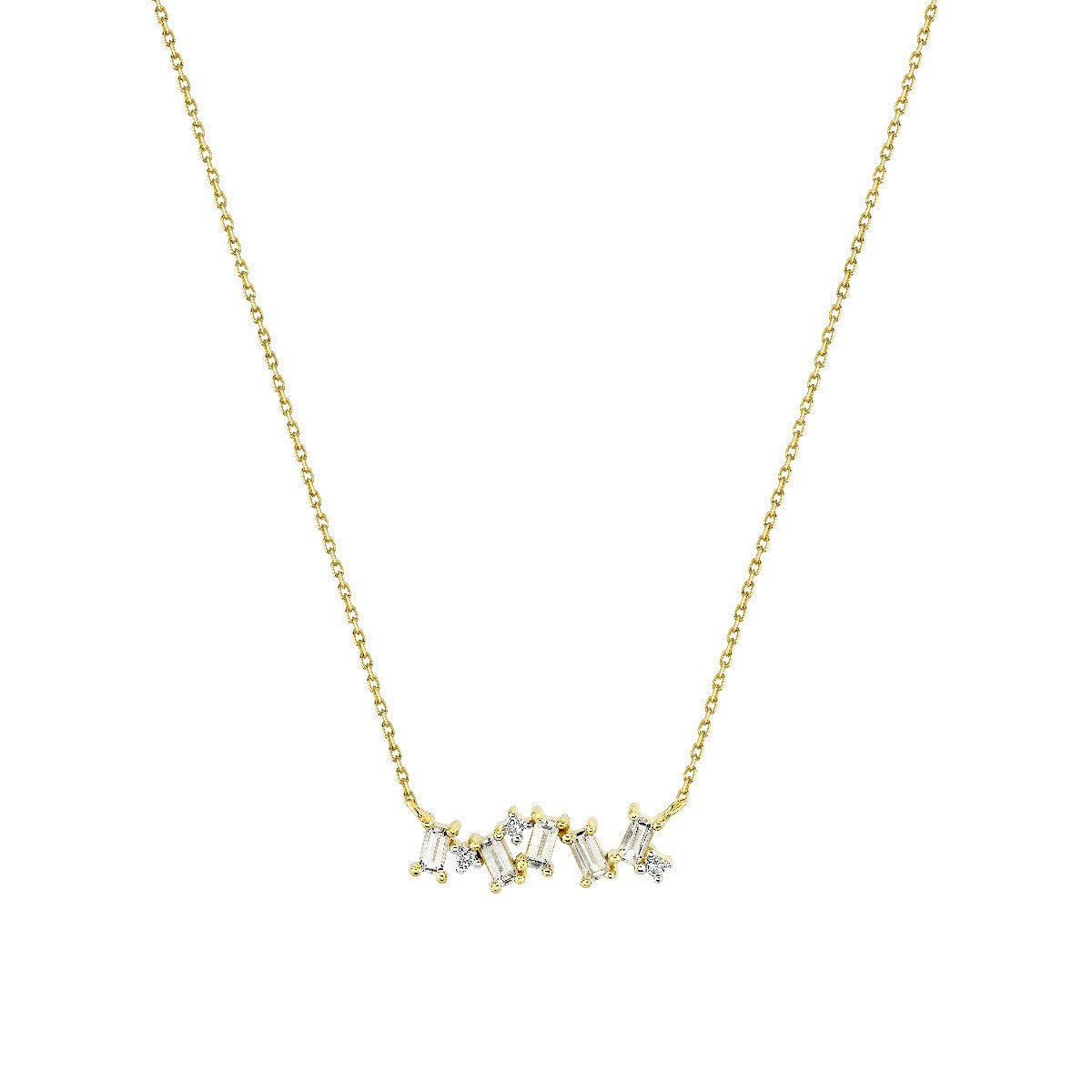 White Topaz Baguette & Diamond Bar Pendant