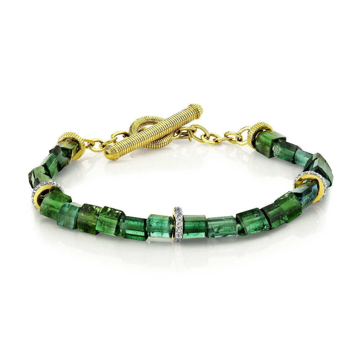 Green Tourmaline Beaded Bracelet With Diamonds