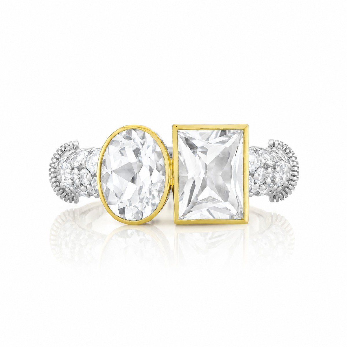 Mixed Metal White Topaz Toi Et Moi Ring
