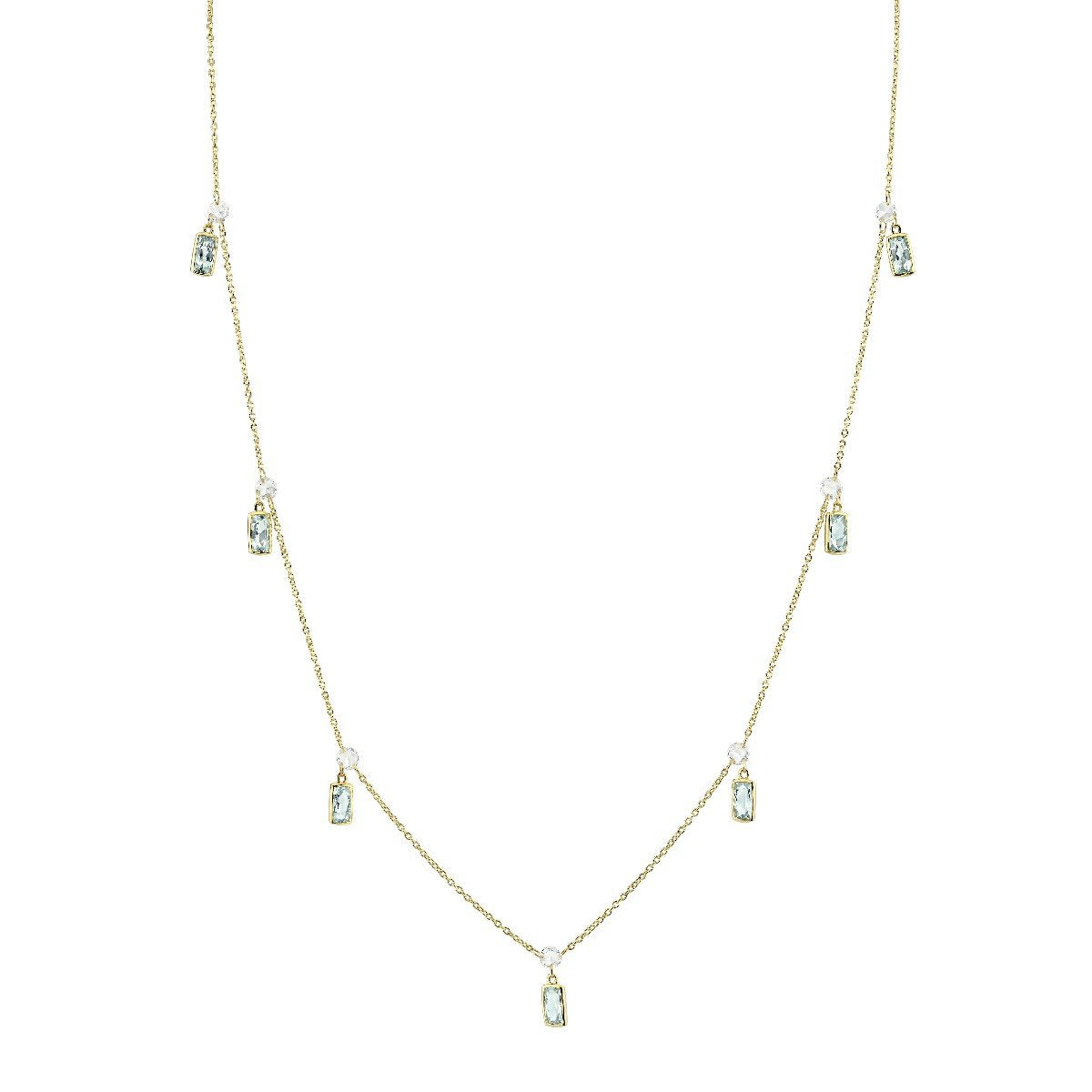 Rose Cut Diamond Chain With Hanging Bezel Set Sky Blue Topaz