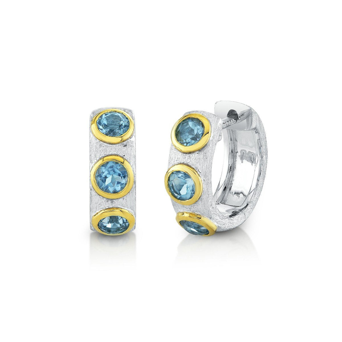 Swiss Blue Topaz Bezel Set Mix Metal Hoops