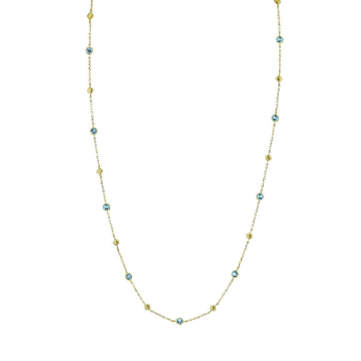 Bezel Set Swiss Blue Topaz Chain With Gold Strie Cushions