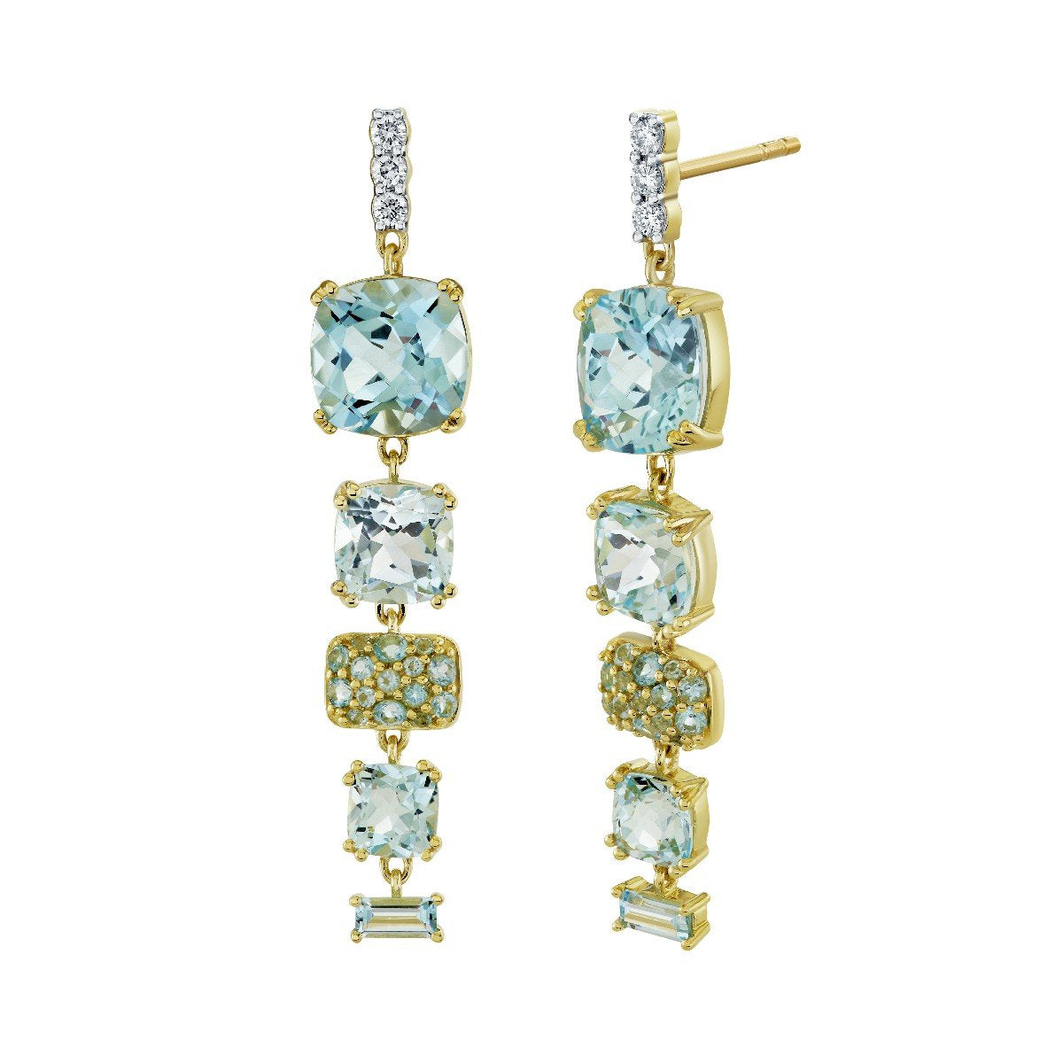 Blue Topaz Cushion Multi Drop Earrings