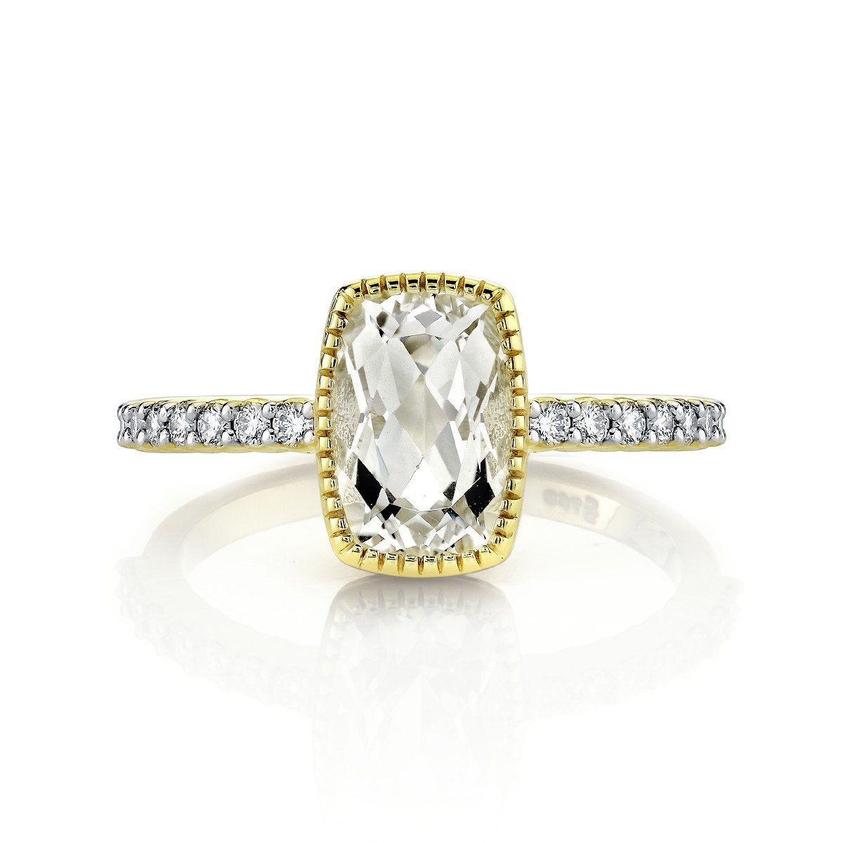 White Topaz Cushion Ring With Diamond Shank