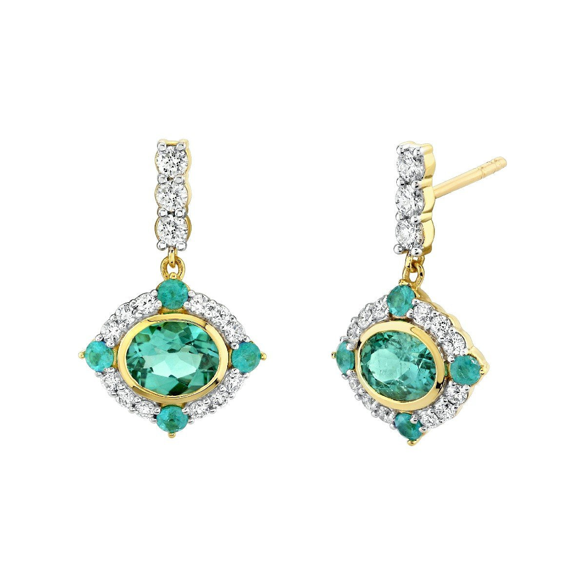 Blue Green Tourmaline Drop Earrings With Paraiba And Diamond Halo