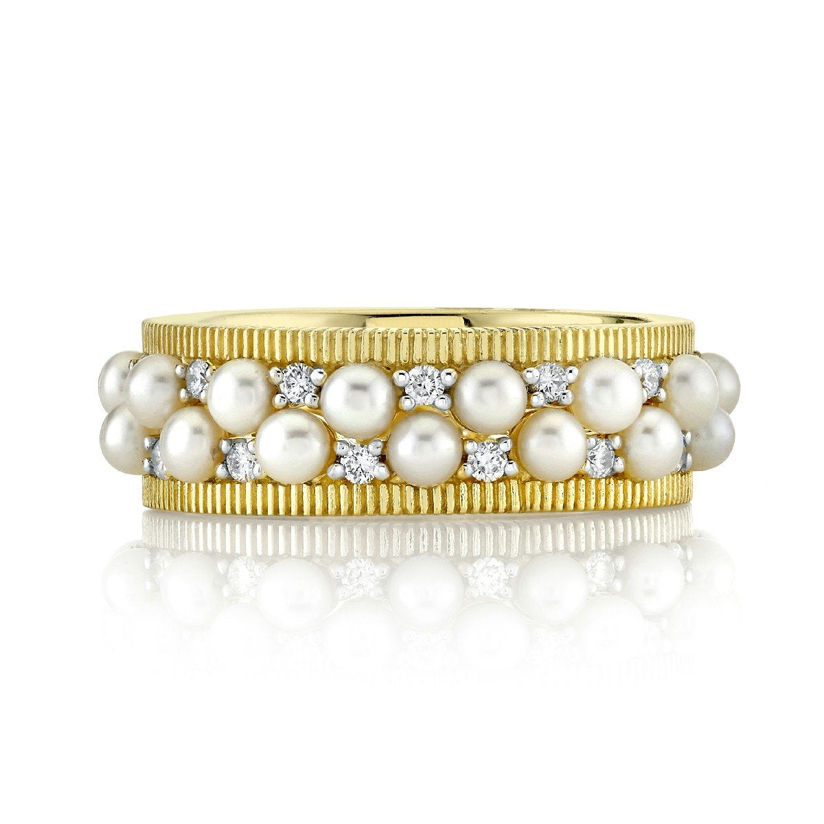 Pearl & Diamond Eternity Guard Bands With Strie