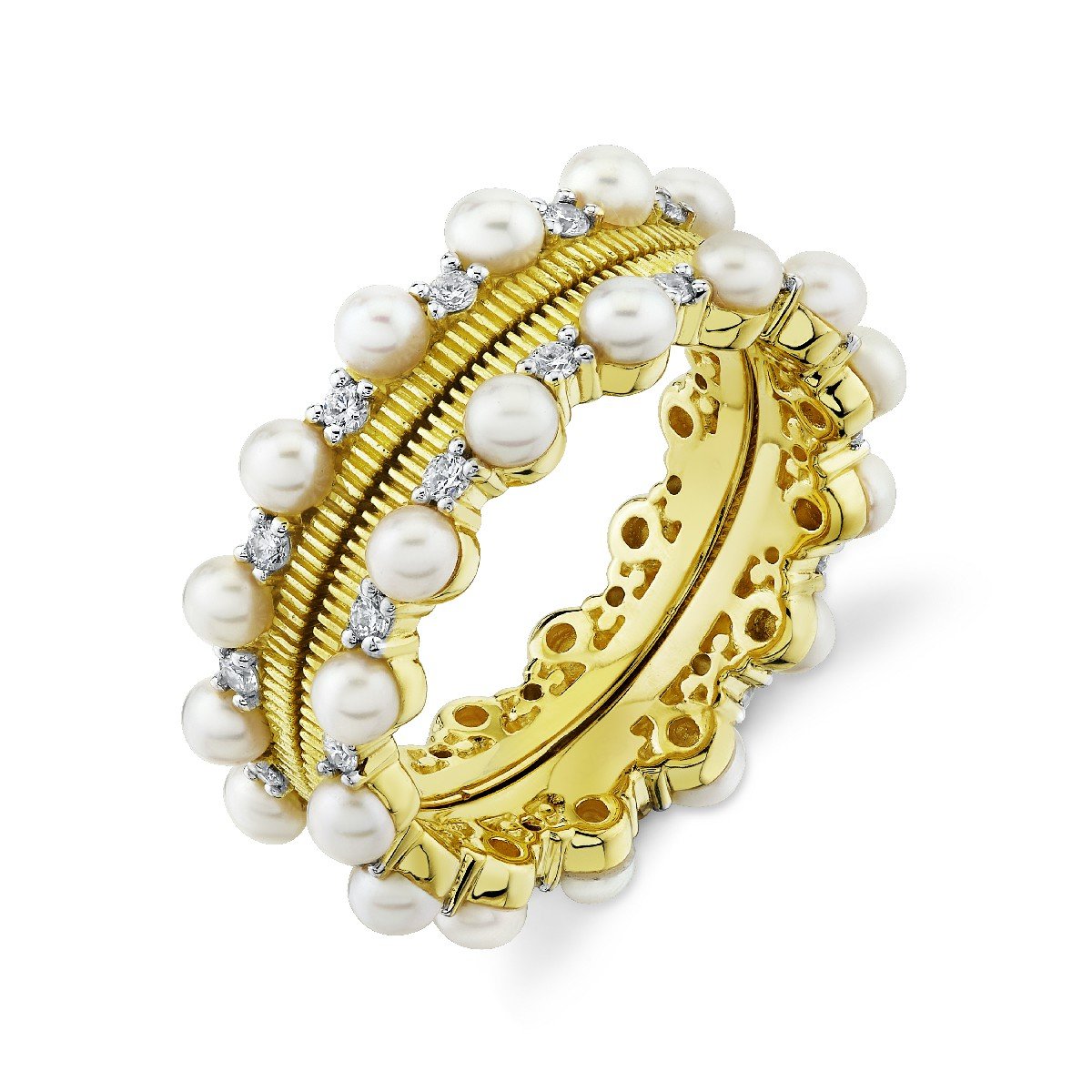 Pearl & Diamond Eternity Guard Bands With Strie