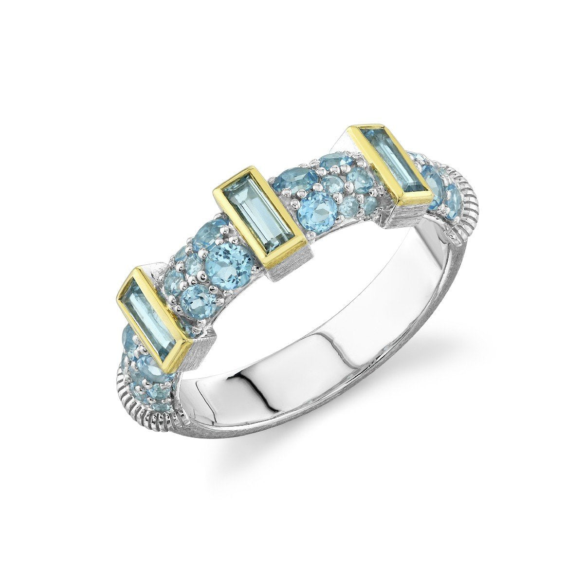Mixed Metal Swiss Blue Topaz Baguette Band