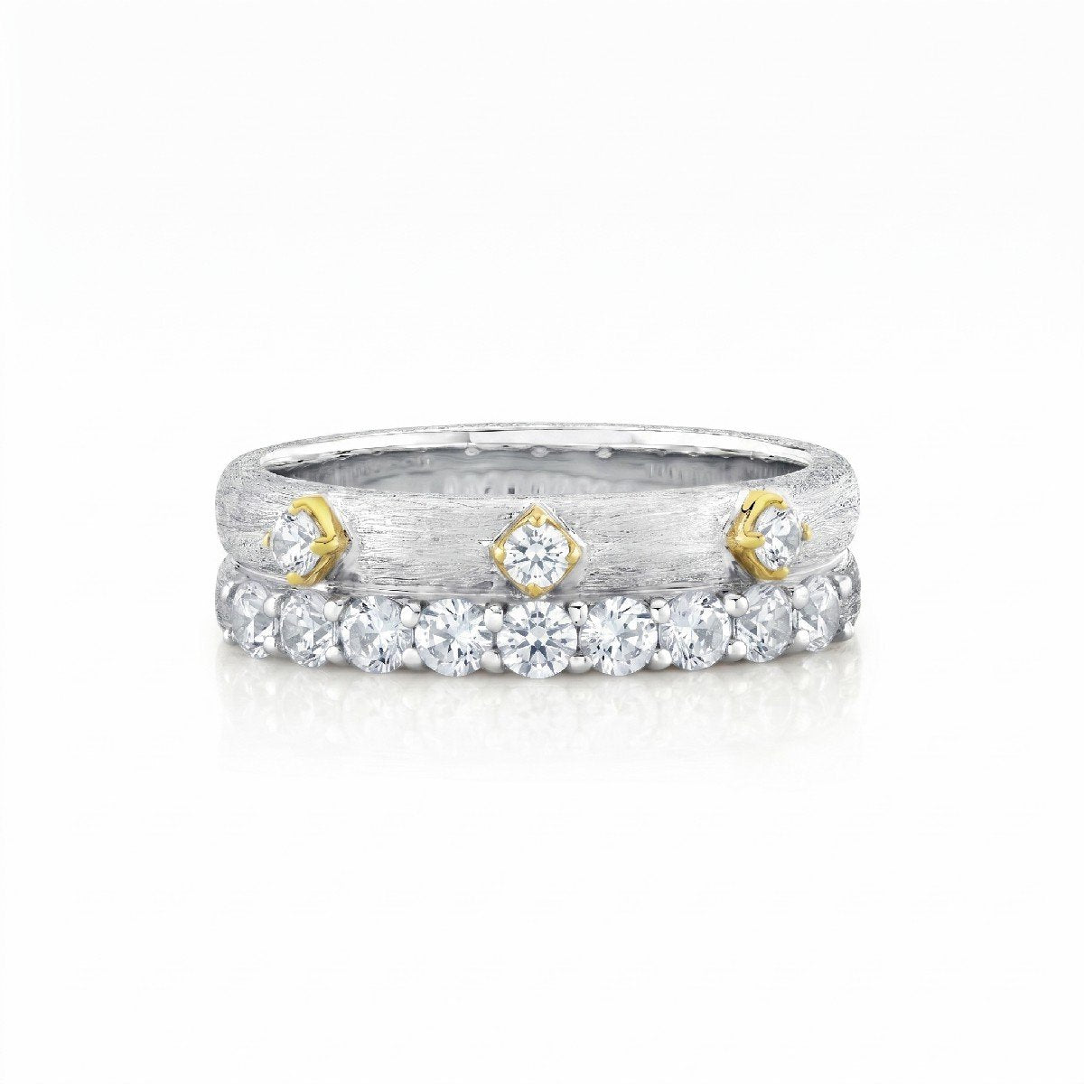 Mixed Metal White Topaz Double Band