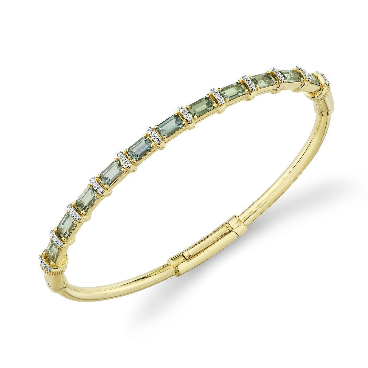Emerald Cut Blue Green Sapphire Bracelet With Diamonds