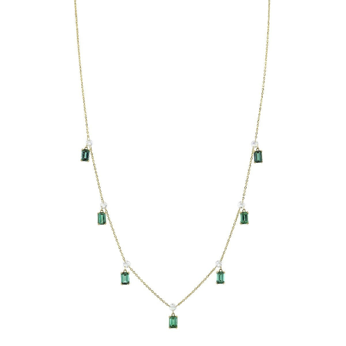 Rose Cut Diamond Chain With Hanging Green Tourmalines