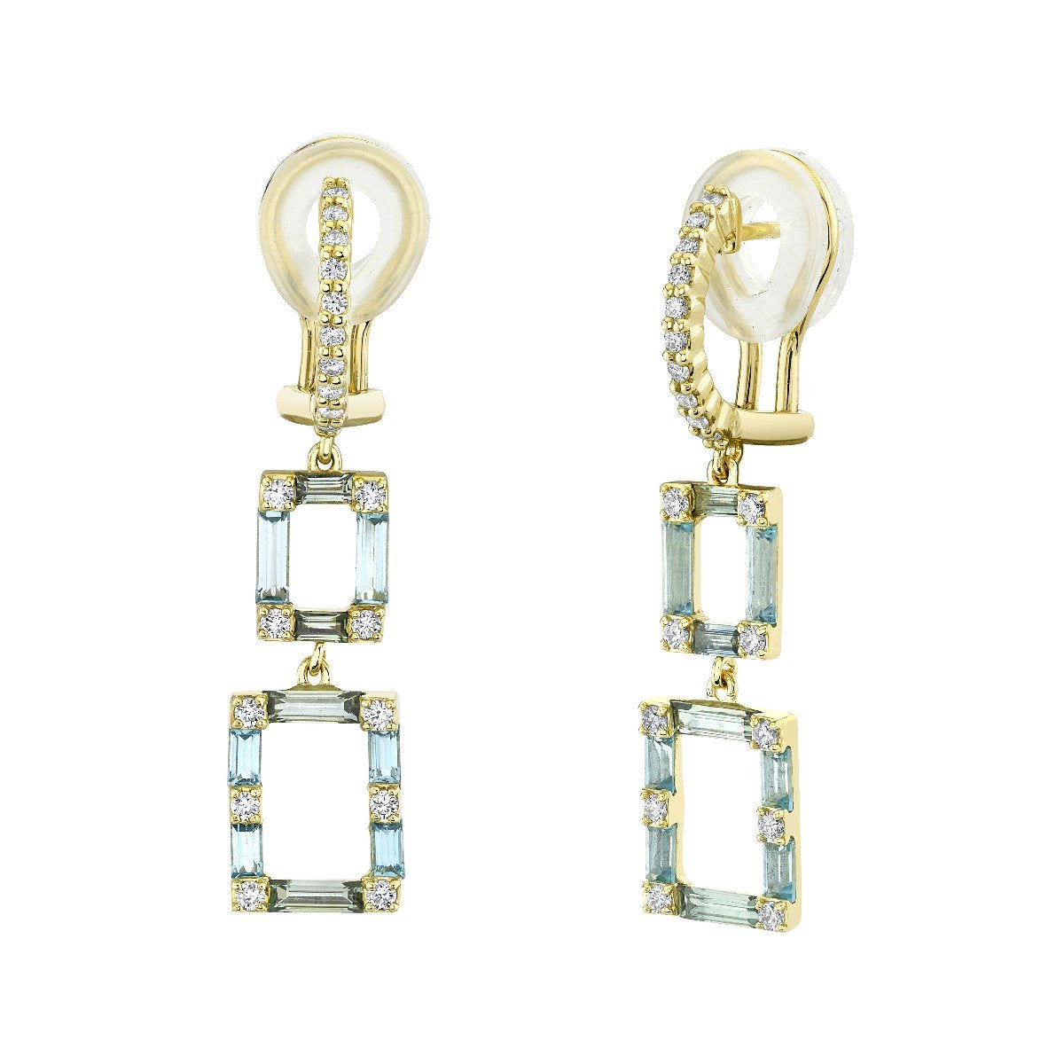 Swiss Blue Topaz And Green Sapphire Drop Earrings With Diamonds