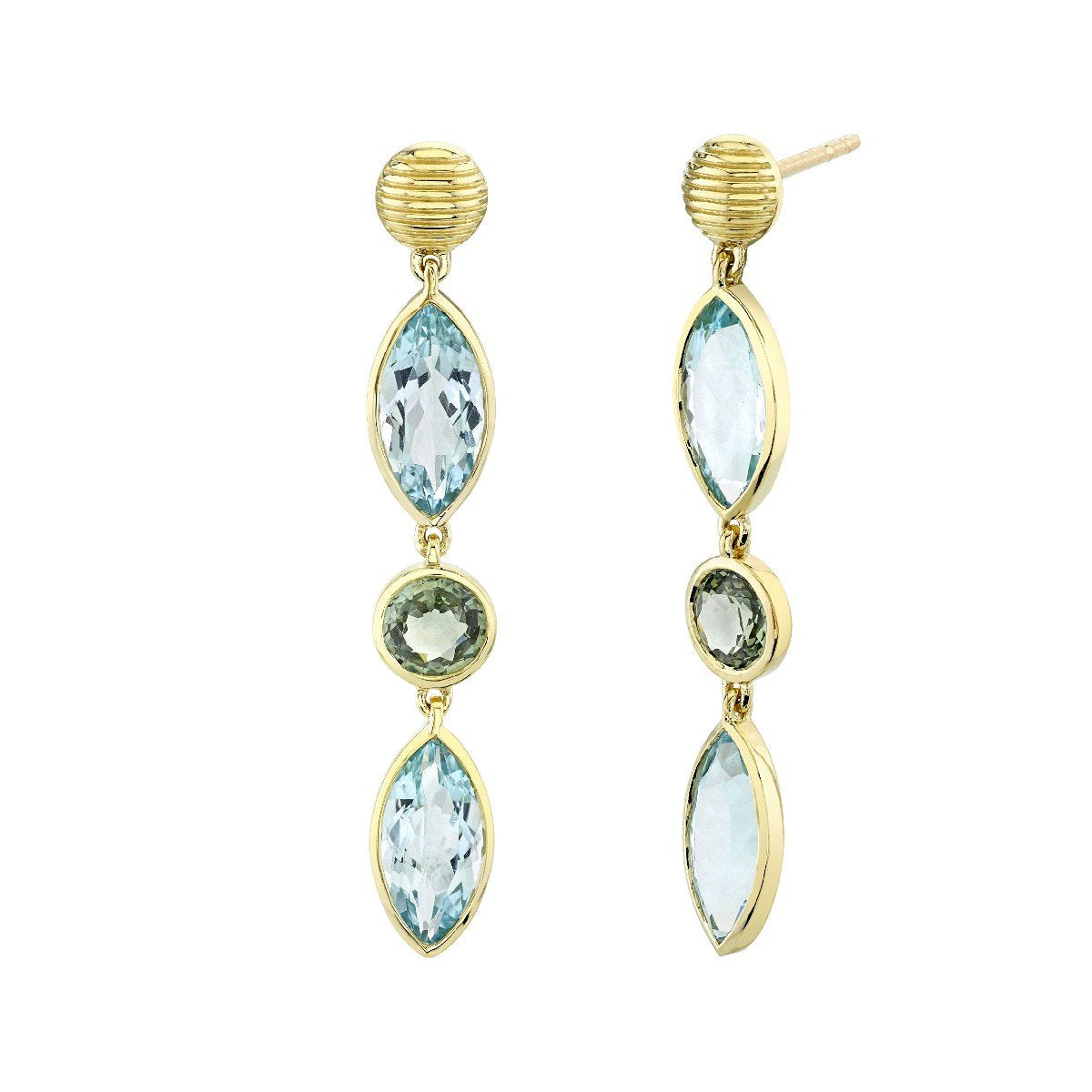 Sky Blue Topaz And Green Sapphire Mix Shape Drop Earrings