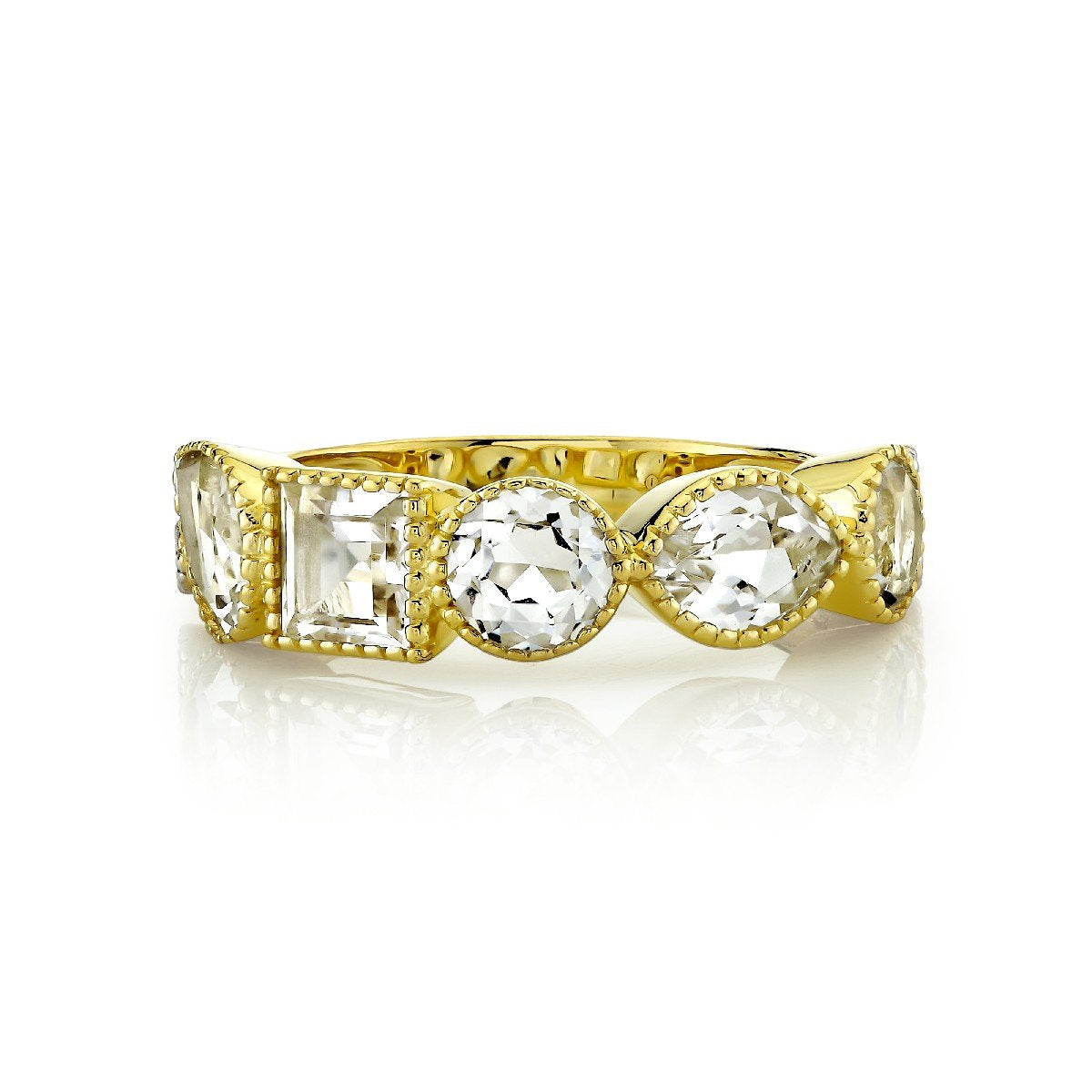 White Topaz Mix Shape Band With White Diamond and Strie Detail