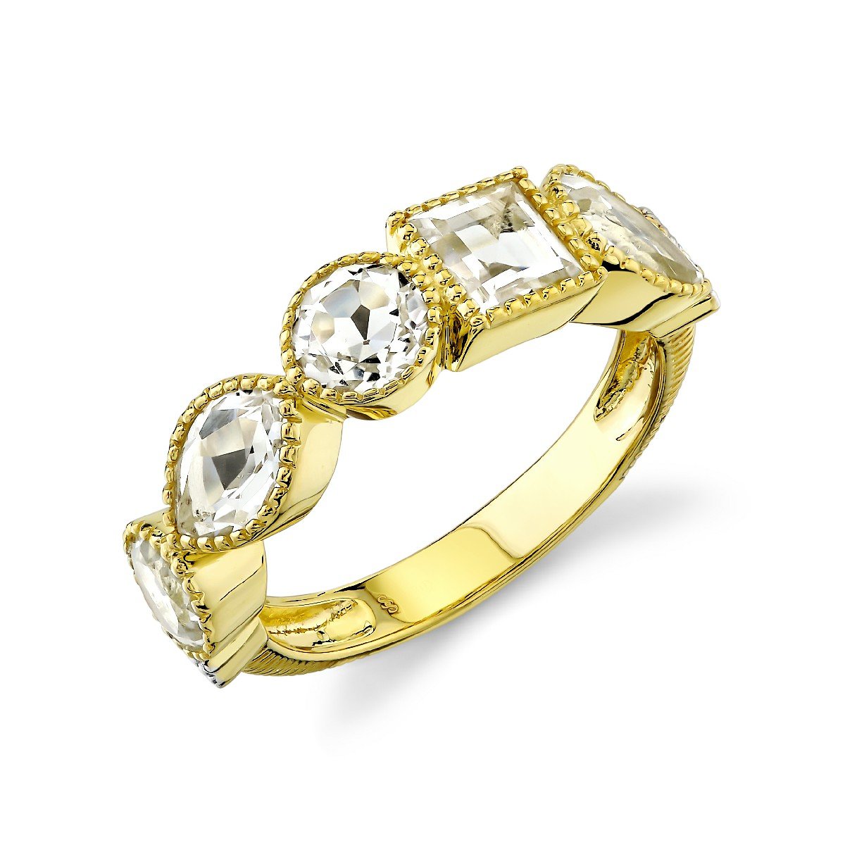 White Topaz Mix Shape Band With White Diamond and Strie Detail