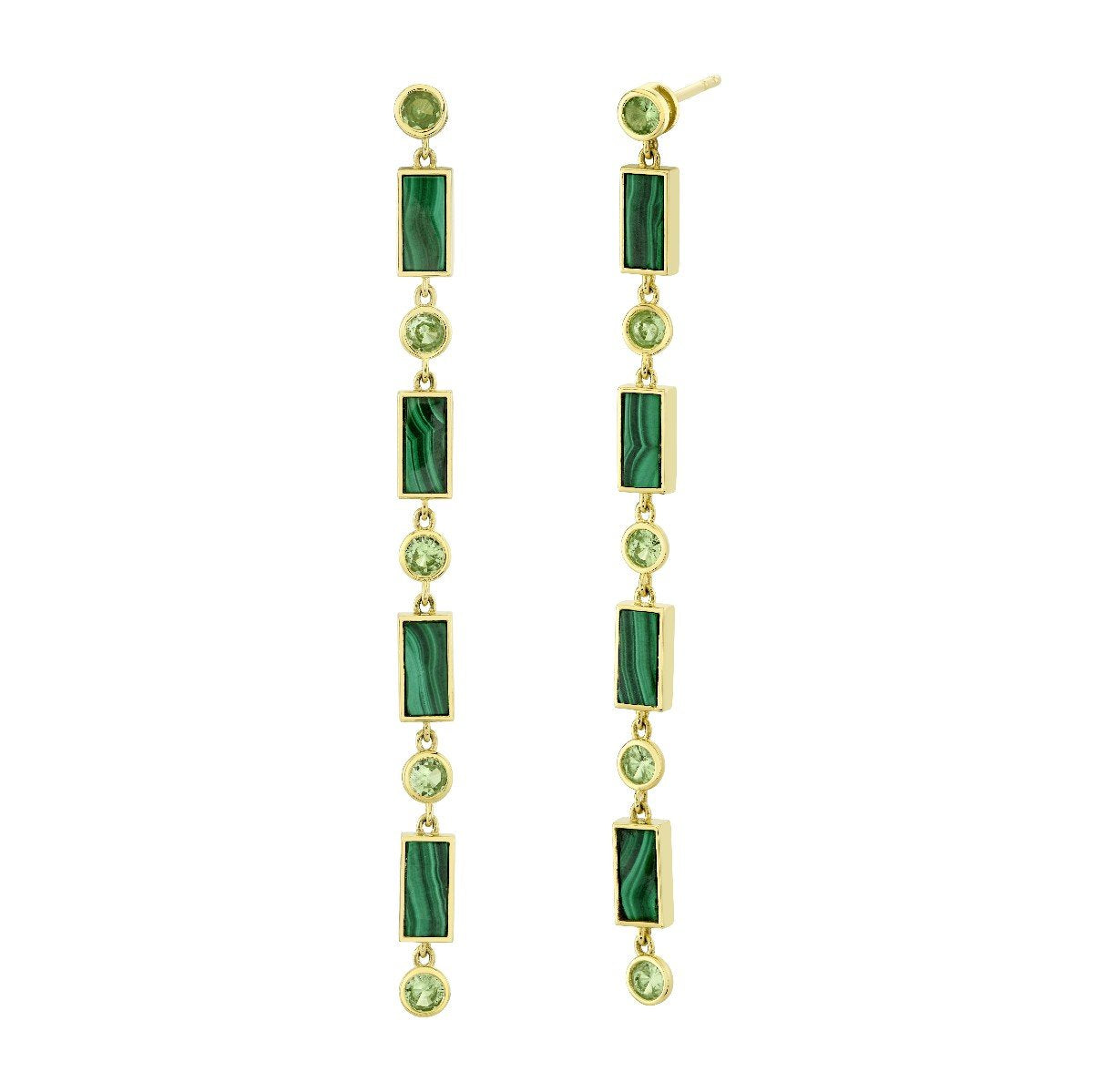 Malachite And Light Tsavorite Multi Drop Earrings