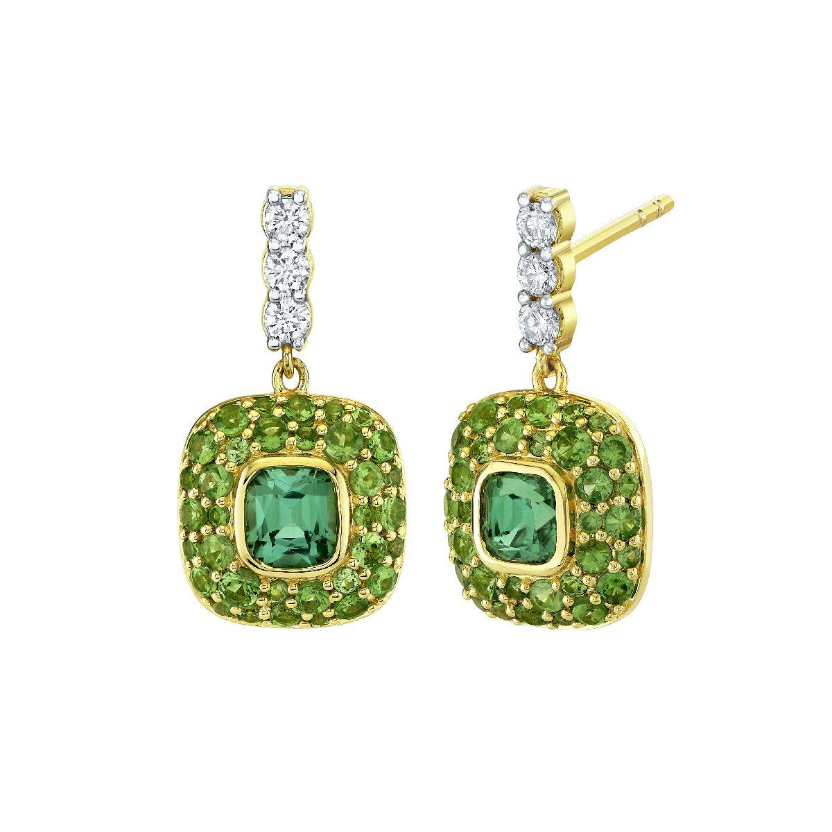 Green Tourmaline And Light Tsavorite Drop Earrings