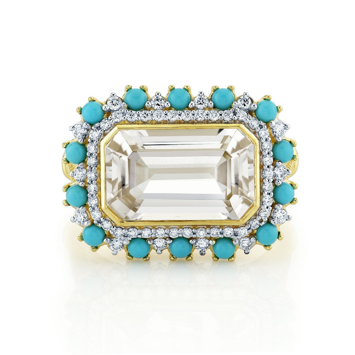 White Topaz Ring With Turquoise And Diamond Halo
