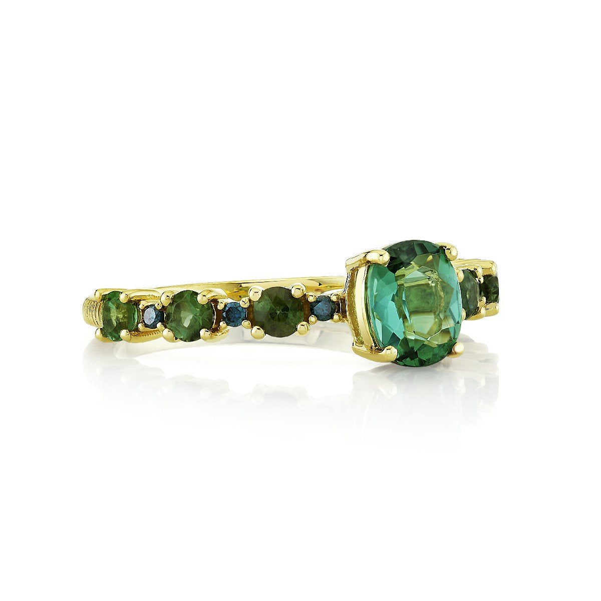 Green Tourmaline And Blue Diamond Ring