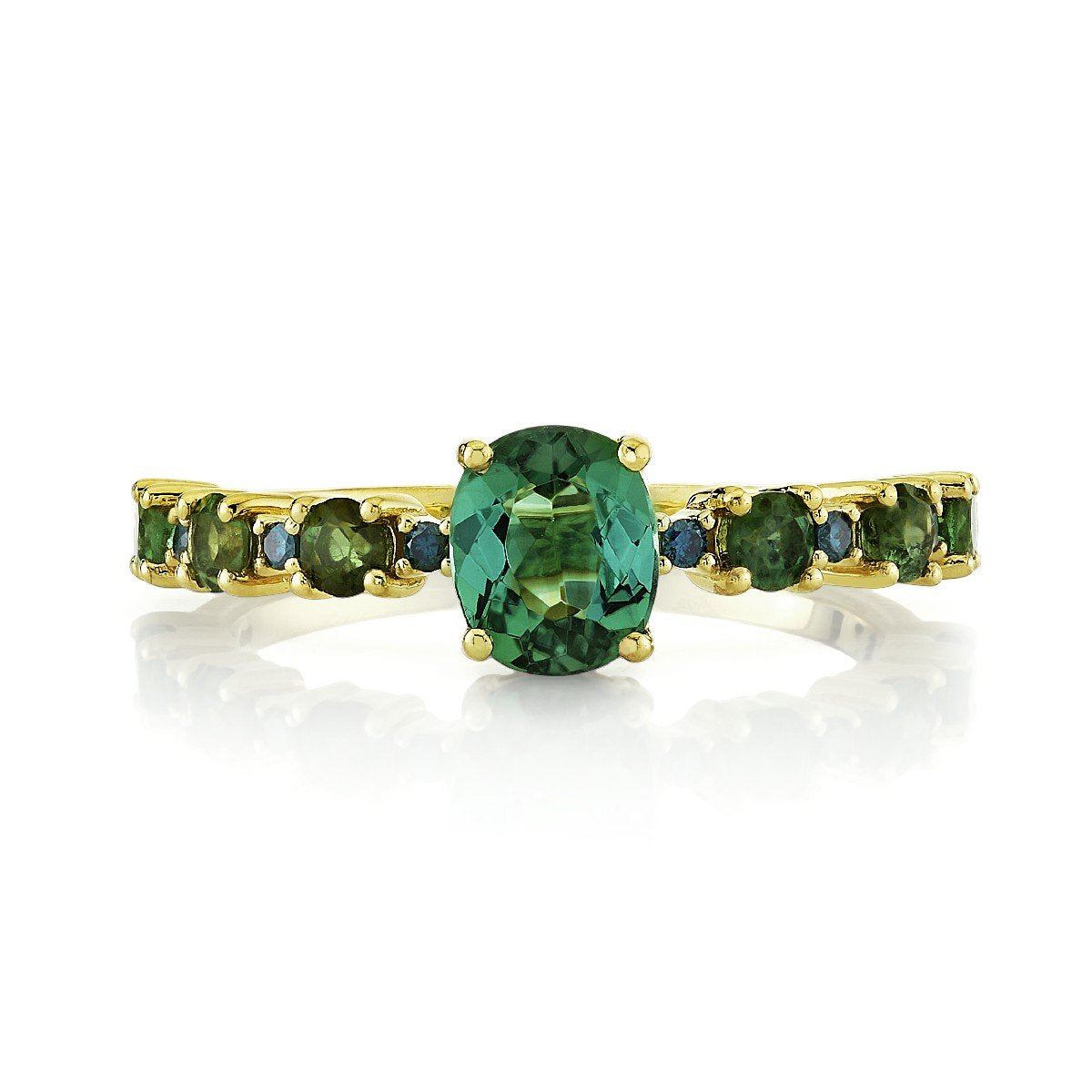 Green Tourmaline And Blue Diamond Ring