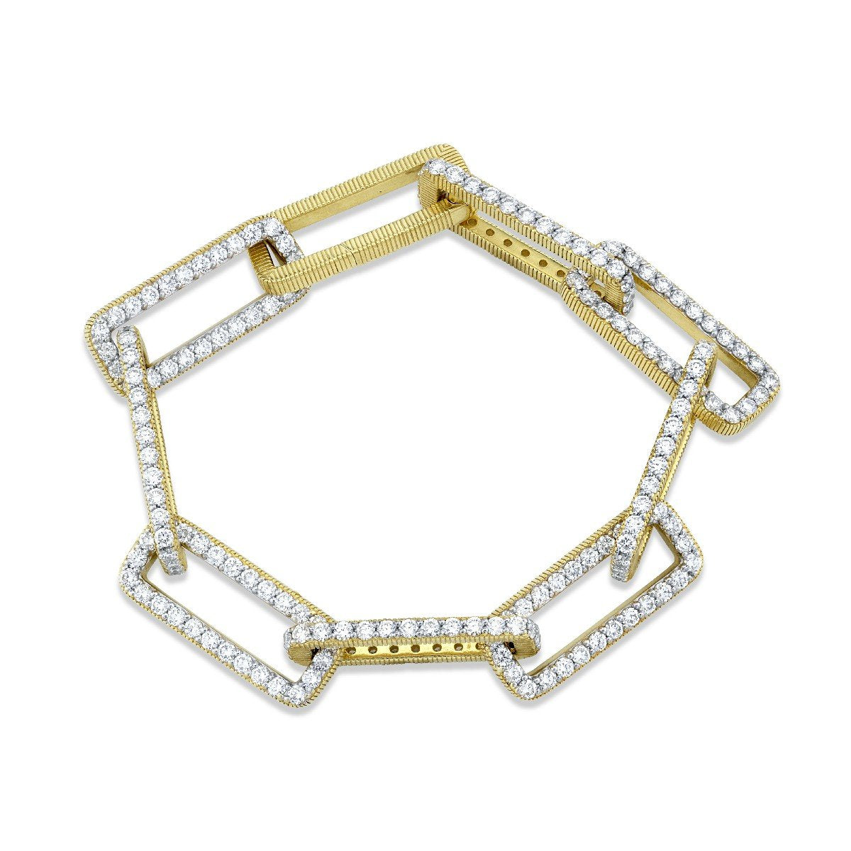 Diamond And Gold Strie Link Bracelet