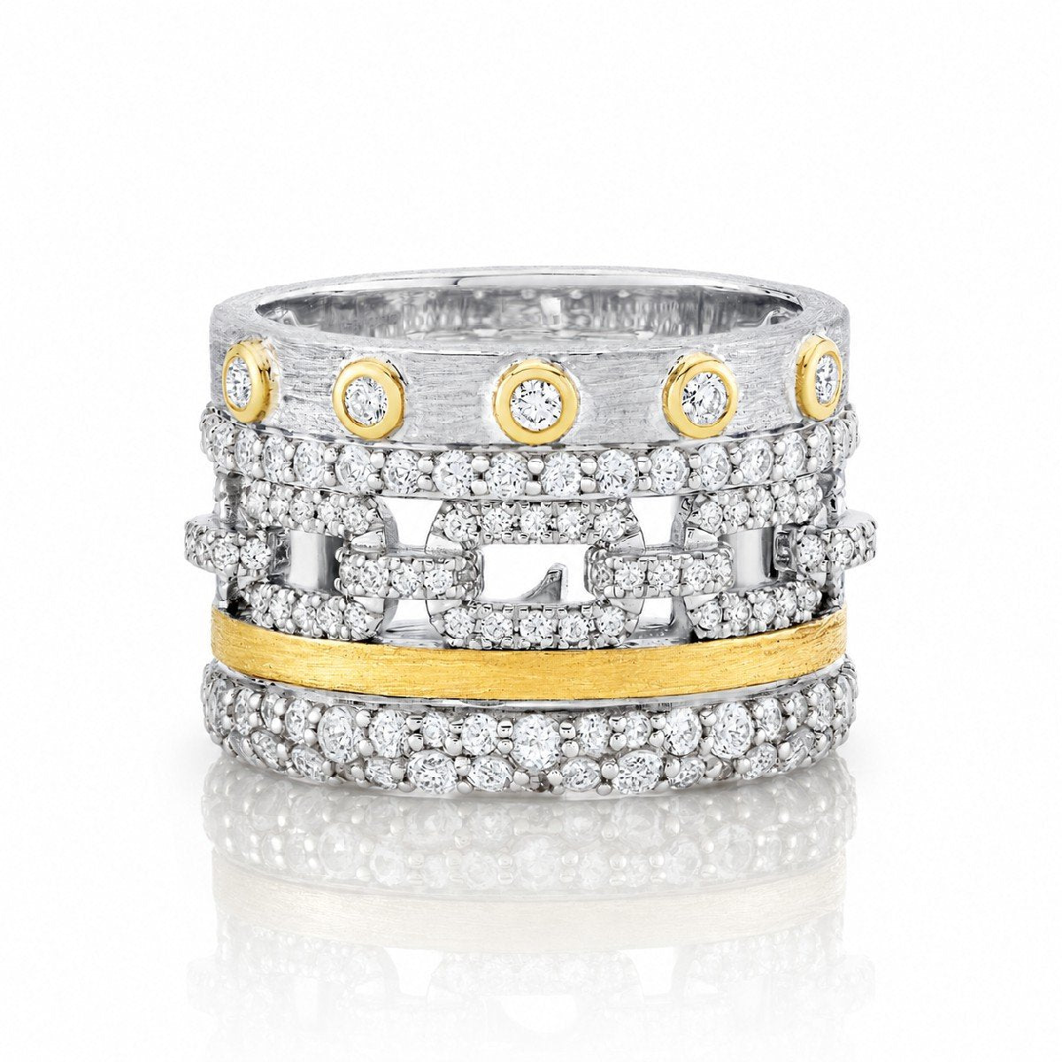 Mixed Metal Multi Row White Topaz & Diamond Ring