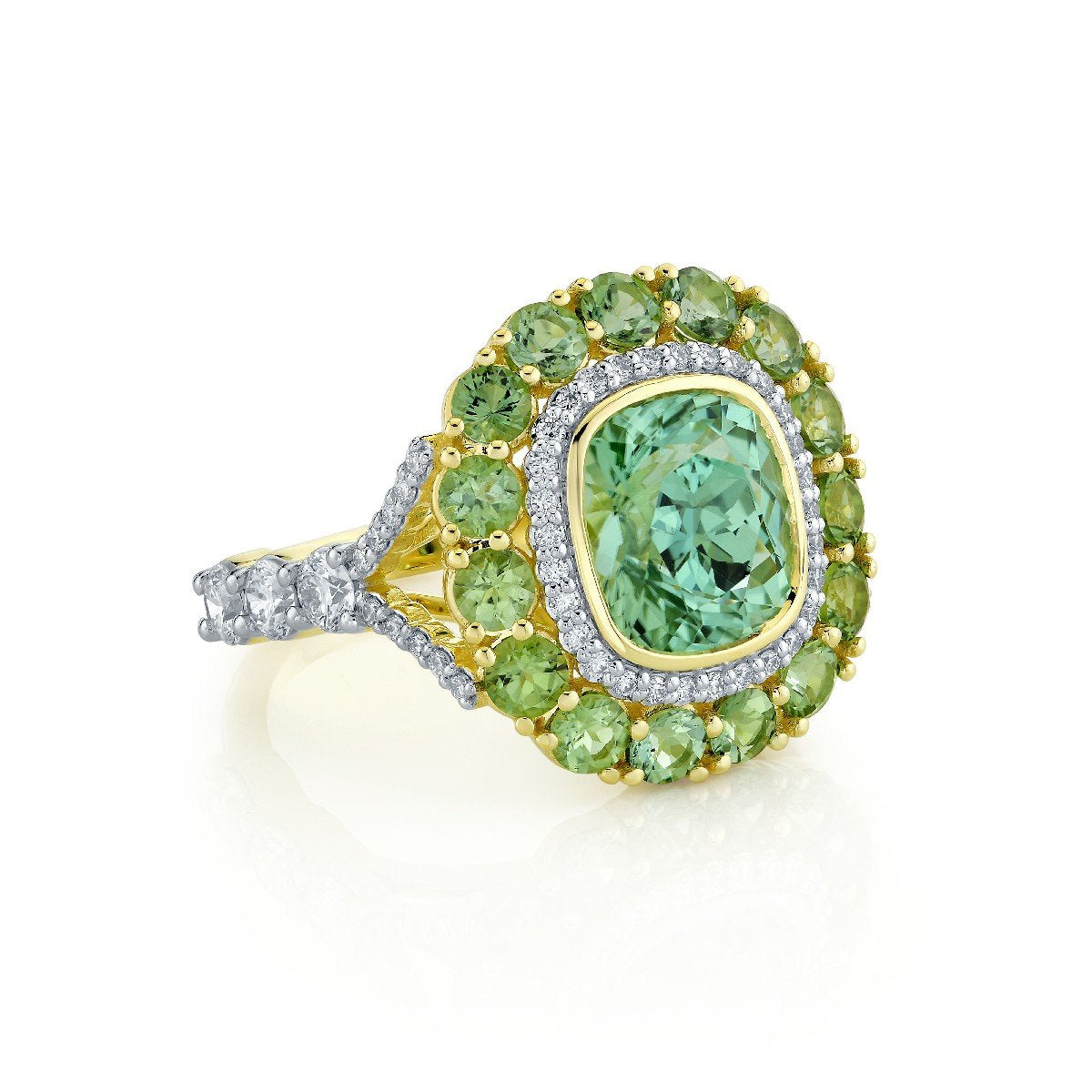 Mint Green Tourmaline Ring With Seafoam Tourmaline And Diamonds