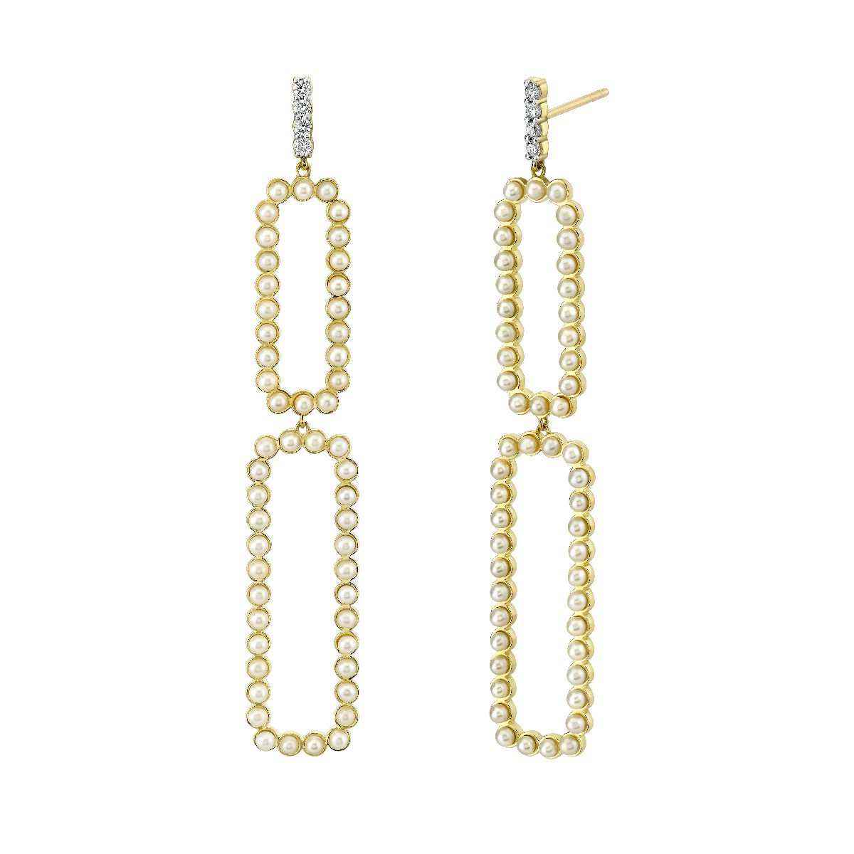 Pearl Link Earrings With Diamonds