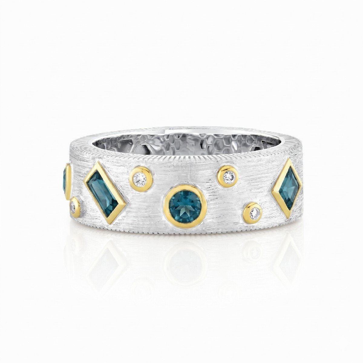 Mixed Metal Mixed Shape London Blue Topaz Band With Diamonds