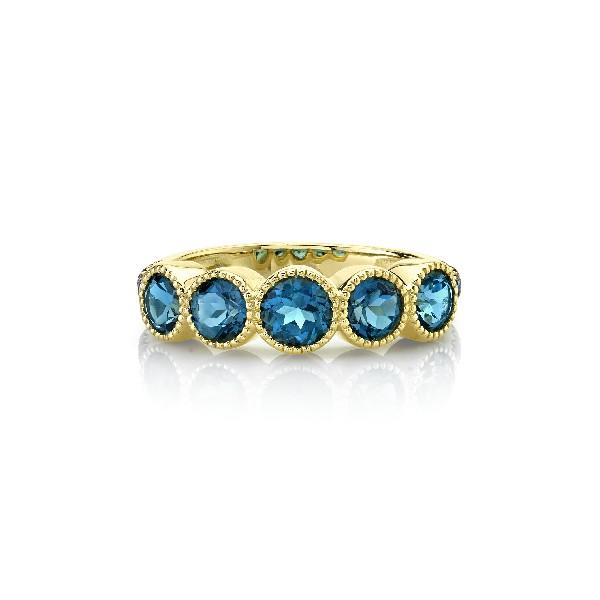 Bezel Set 5 Stone London Blue Topaz Band With Blue Diamonds