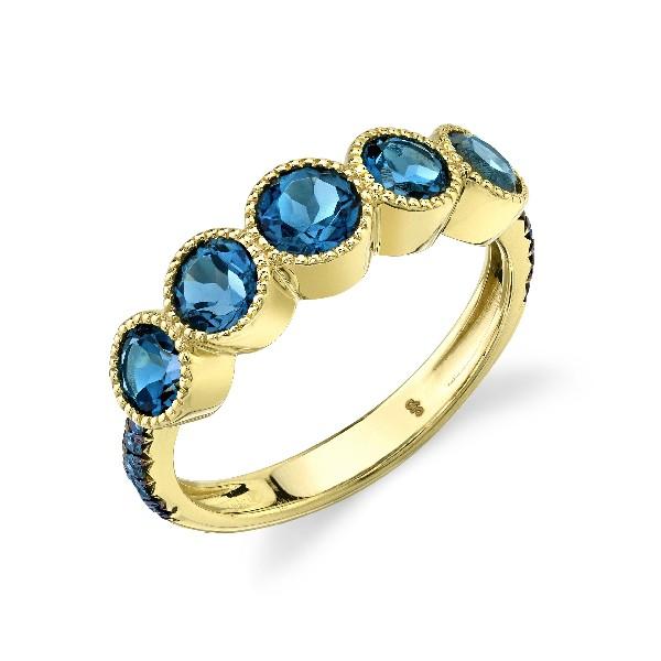 Bezel Set 5 Stone London Blue Topaz Band With Blue Diamonds