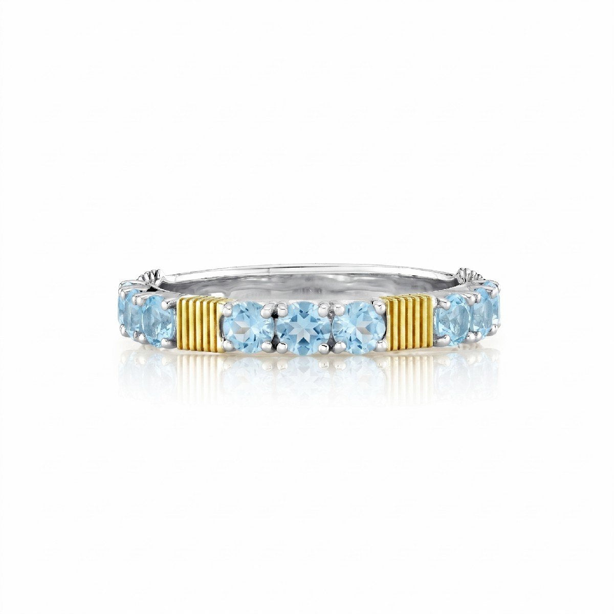 Sky Blue Topaz & 18K Yellow Gold Strie Station Band