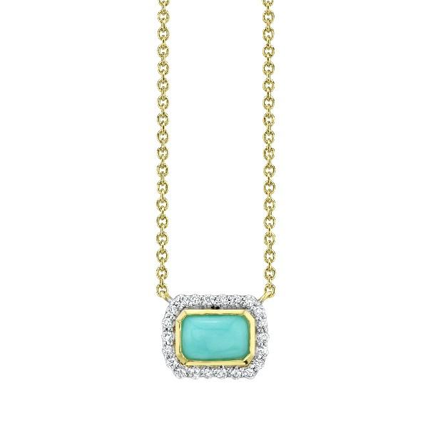 Bezel Set Turquoise Pendant With Diamond Halo