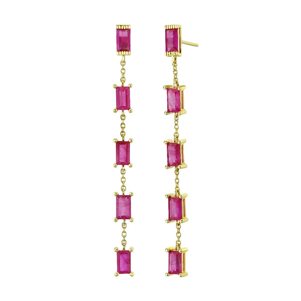 Pink Sapphire Baguette Drop Earrings