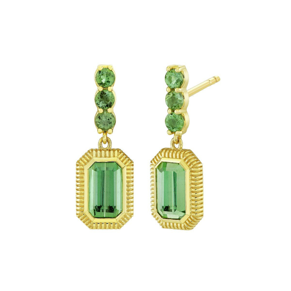 Green Tourmaline Bezel Set Drop Earrings