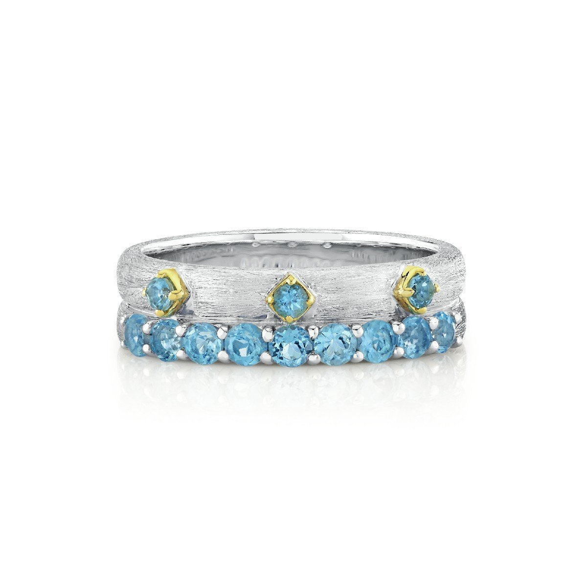 Mixed Metal Swiss Blue Topaz Double Band