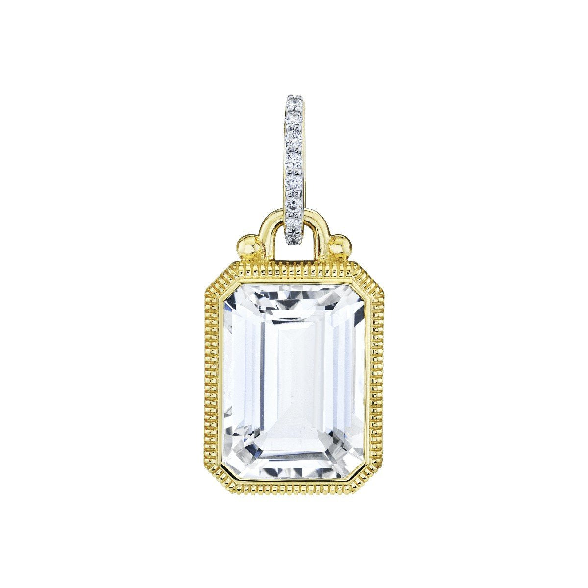 Emerald Cut White Topaz Pendant With Diamonds