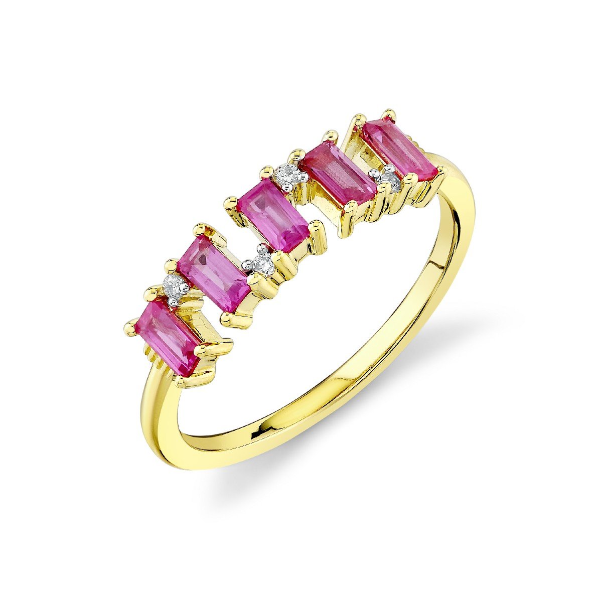 Pink Sapphire Baguette And Diamond Band
