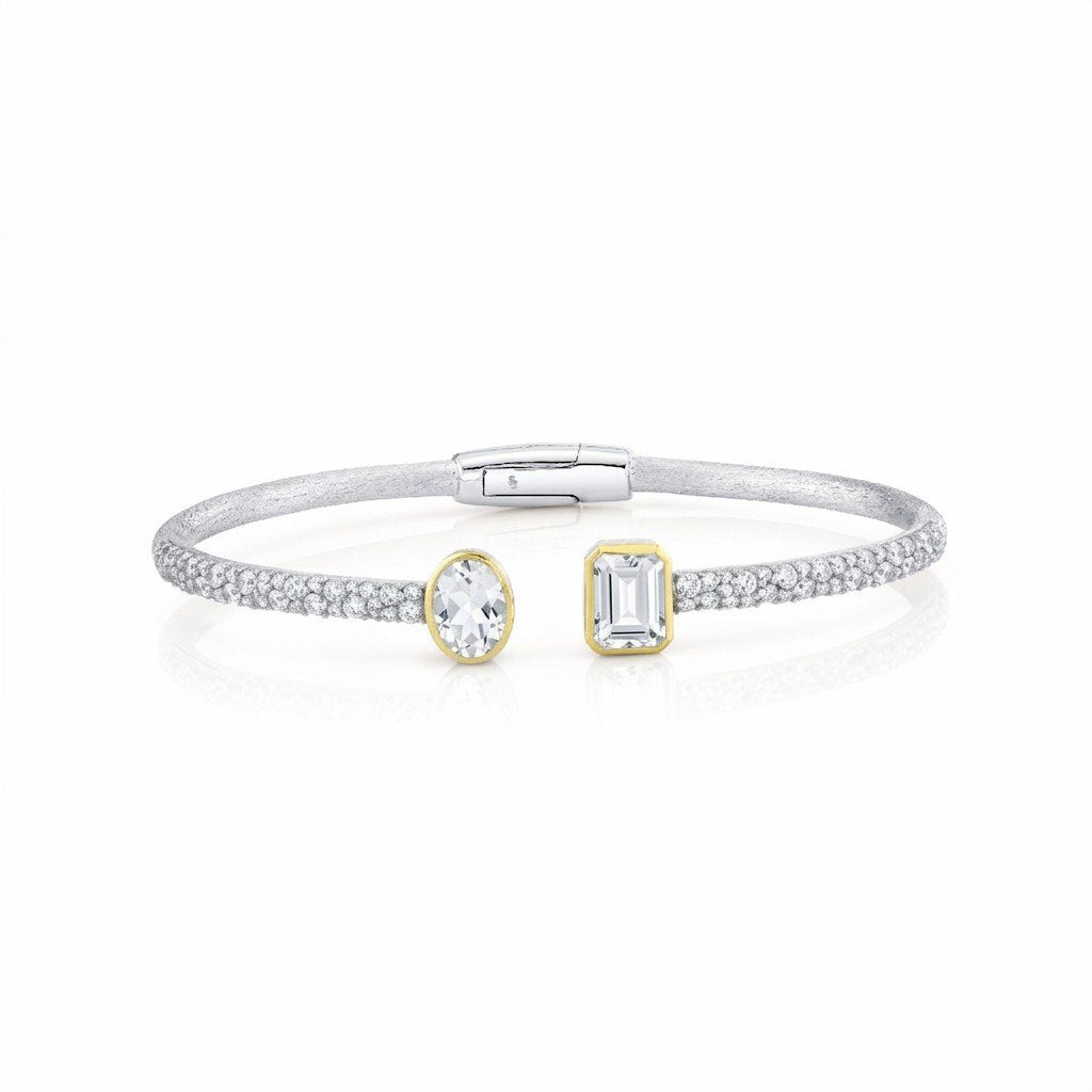 White Topaz Pave Stretch Bracelet With White Topaz Ends