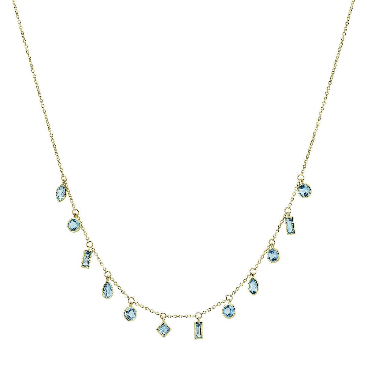 Bezel Set Hanging Mixed Shape Swiss Blue Topaz Chain