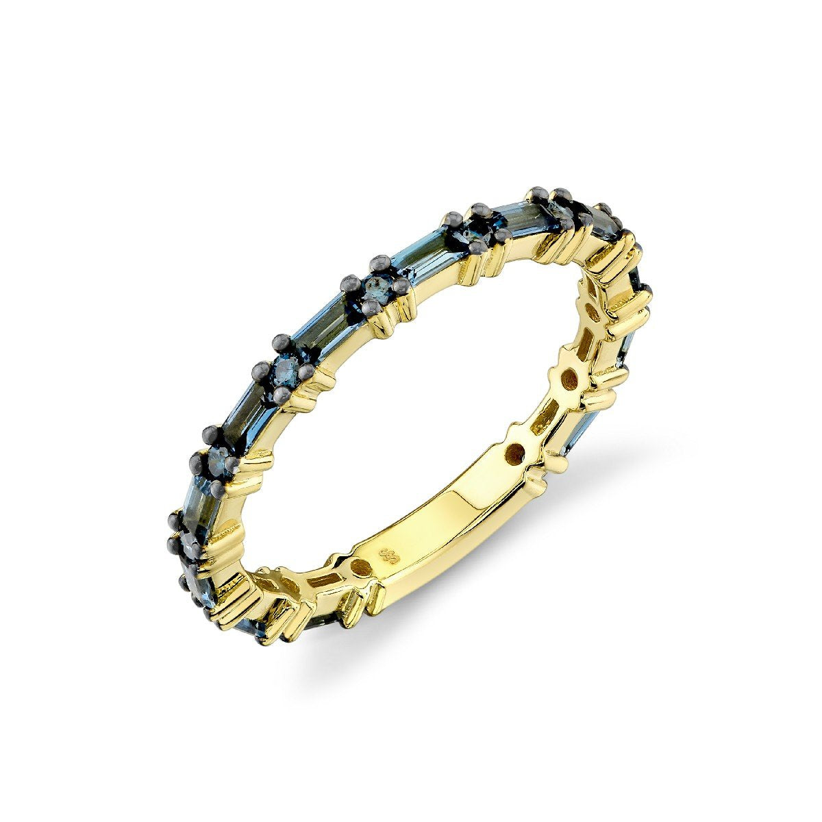 London Blue Topaz Baguette Band With Blue Diamonds