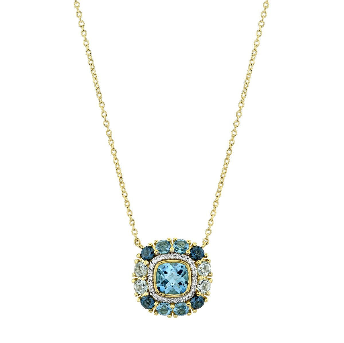 Swiss Blue Topaz Pendant With Diamond And Blue Topaz Halo